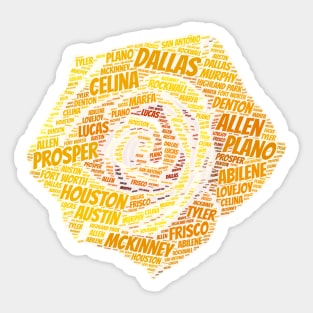 Yellow Rose Texas Cities Towns Word Cloud Sticker